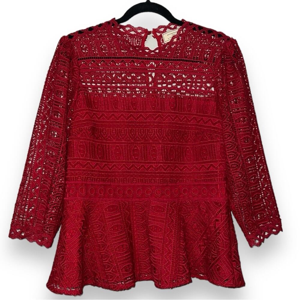 Moulinette Soeurs by Anthropologie lace peplum top women's size 14 lined 3/4 slv - Picture 13 of 14